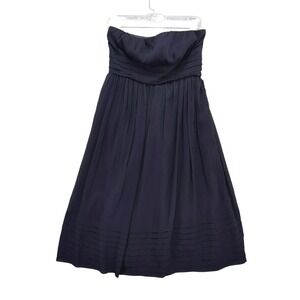 J. Crew Strapless Dress Silk Chiffon Navy Blue Pleated Hem Sz 4 Party Event HOCO